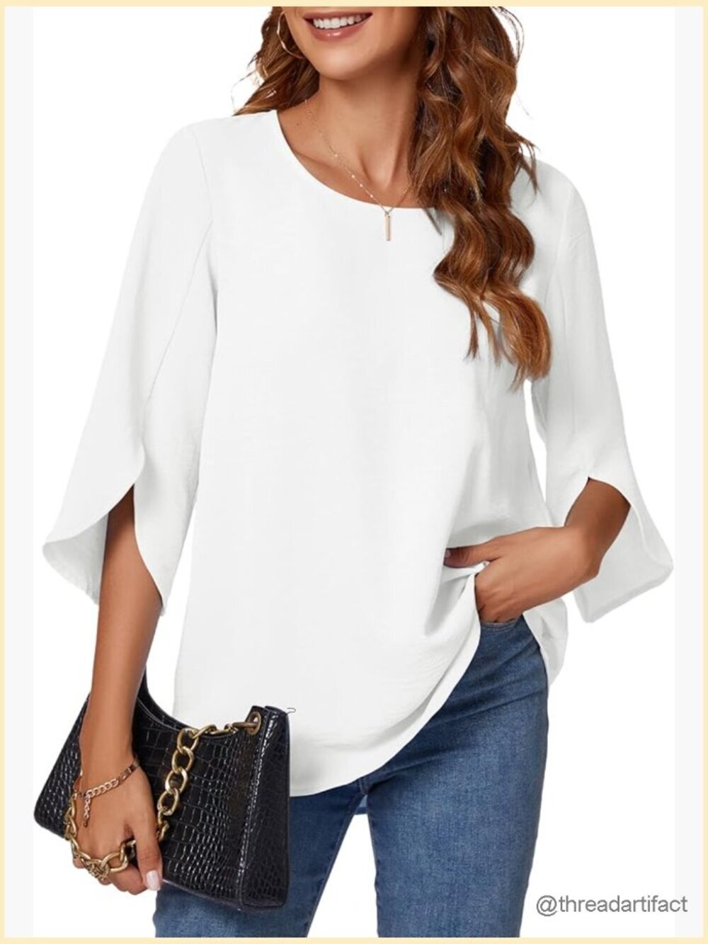 Womens Summer Tops 3/4 Sleeve Blouse Dressy Casual Work Shirt